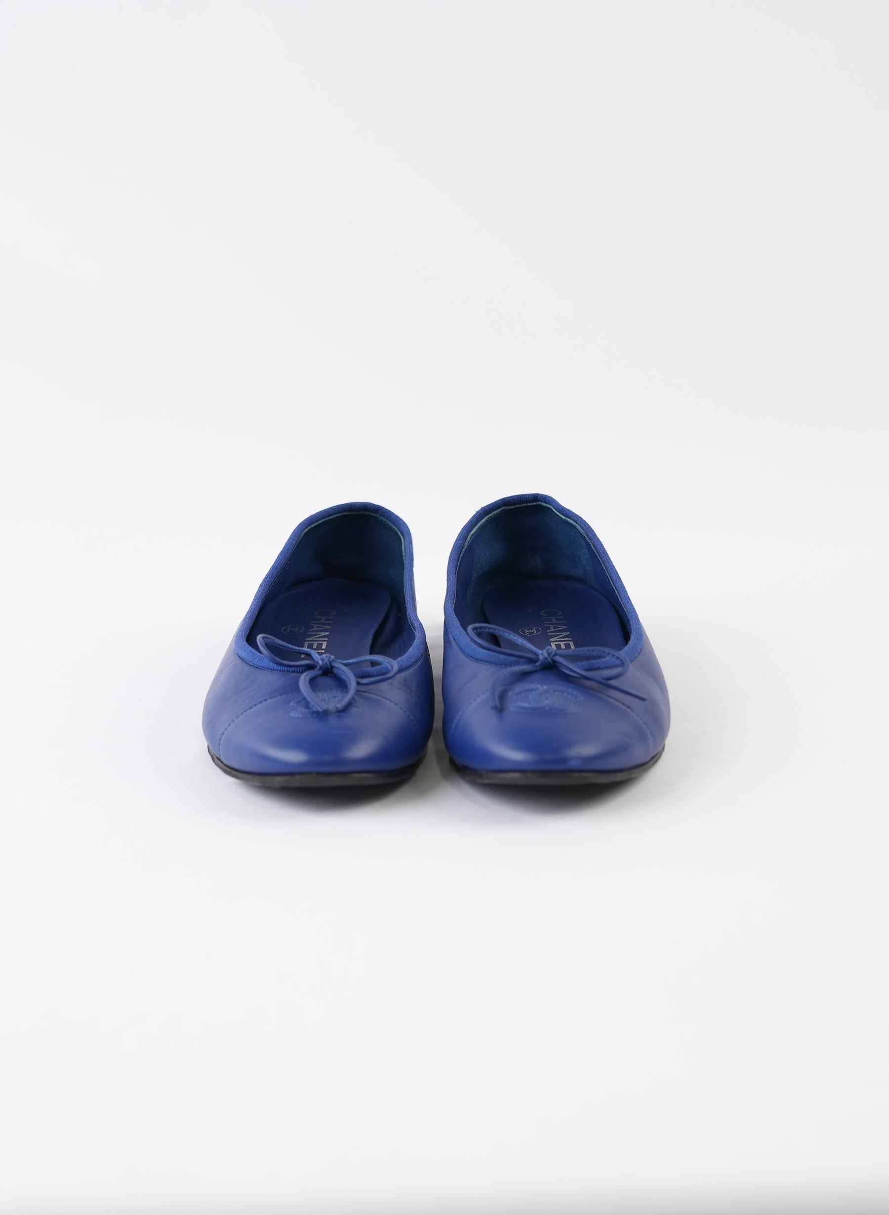Chanel Blue Leather CC Bow Ballet Flats