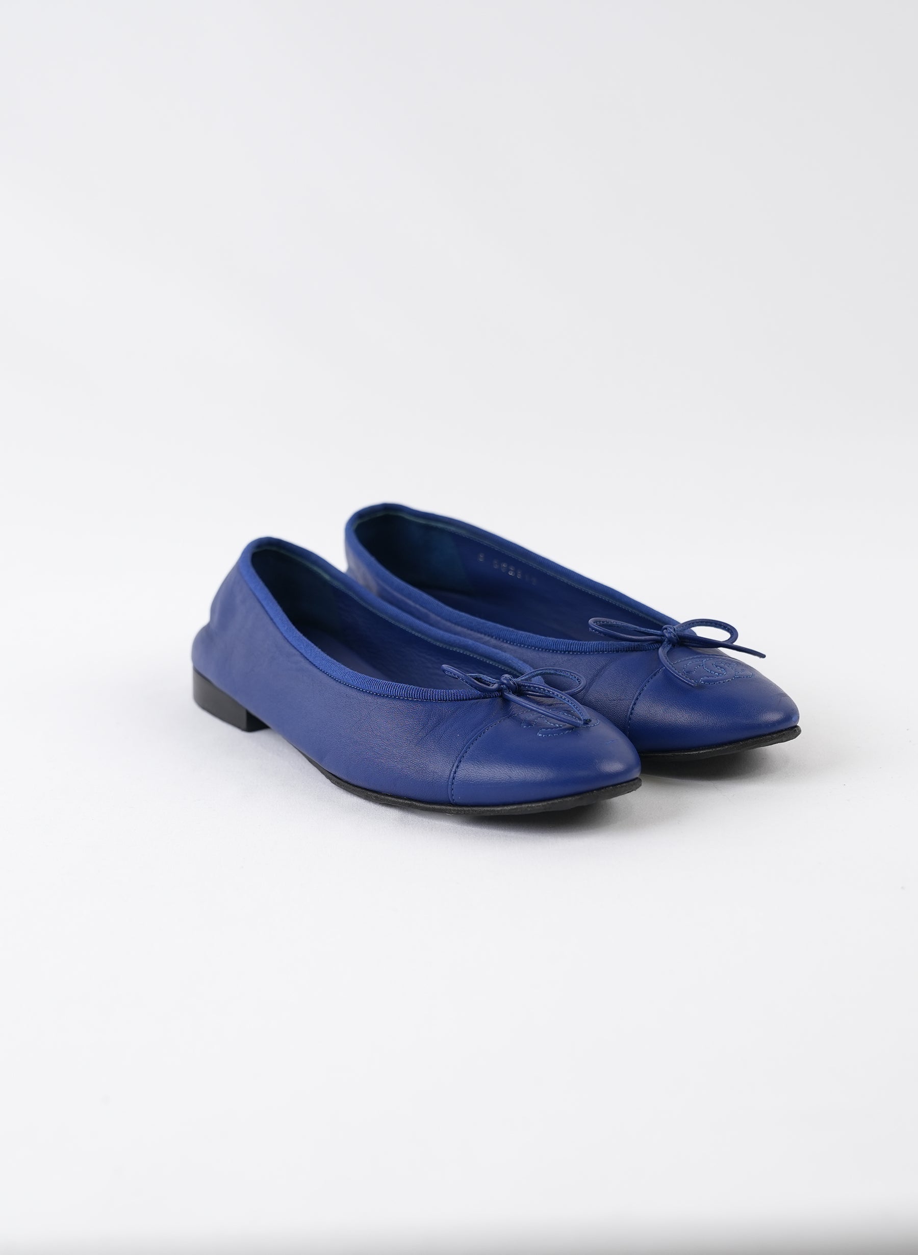 Chanel Blue Leather CC Bow Ballet Flats