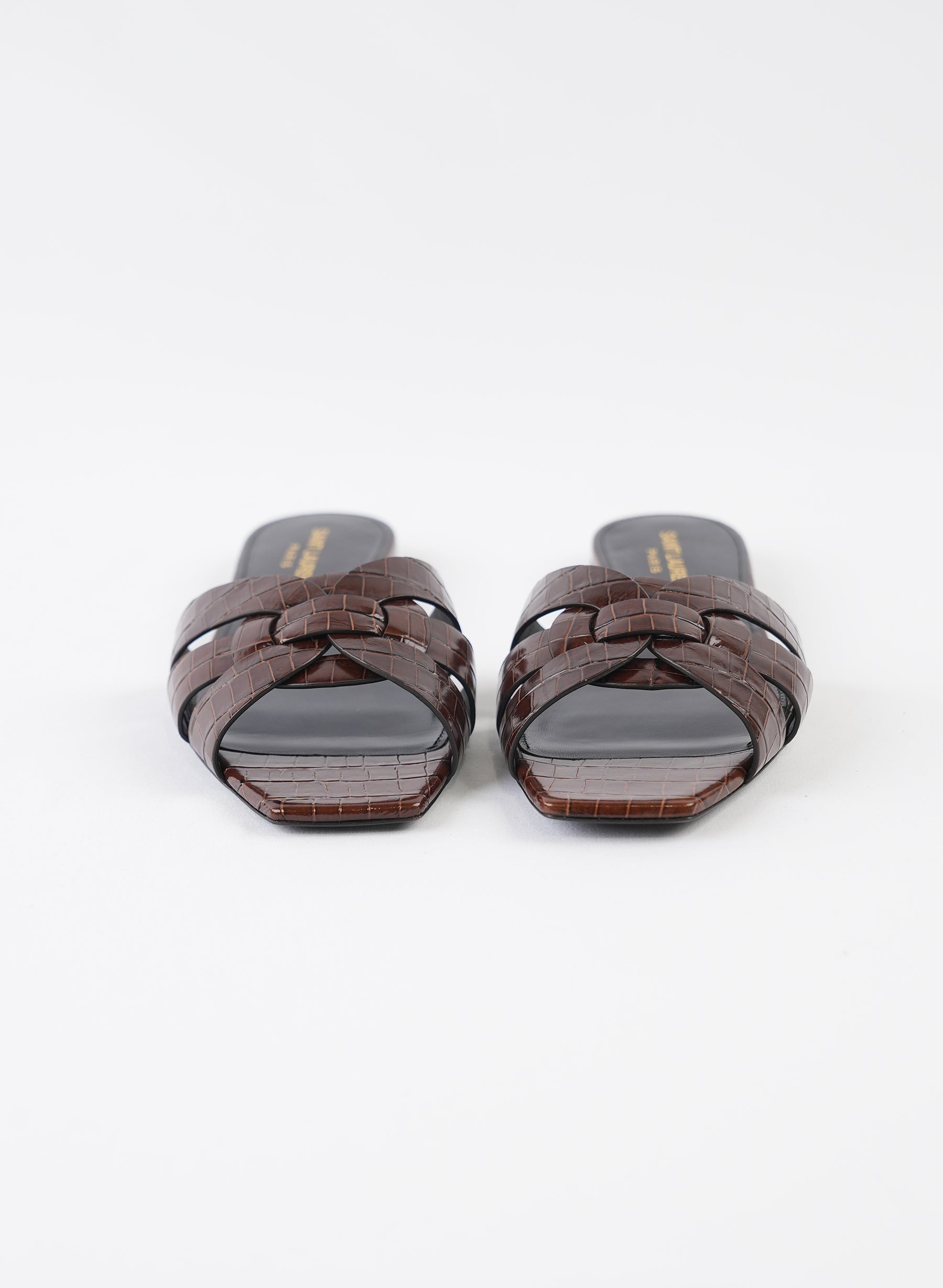 Saint Laurent Tribute Croc Embossed Slide Sandals