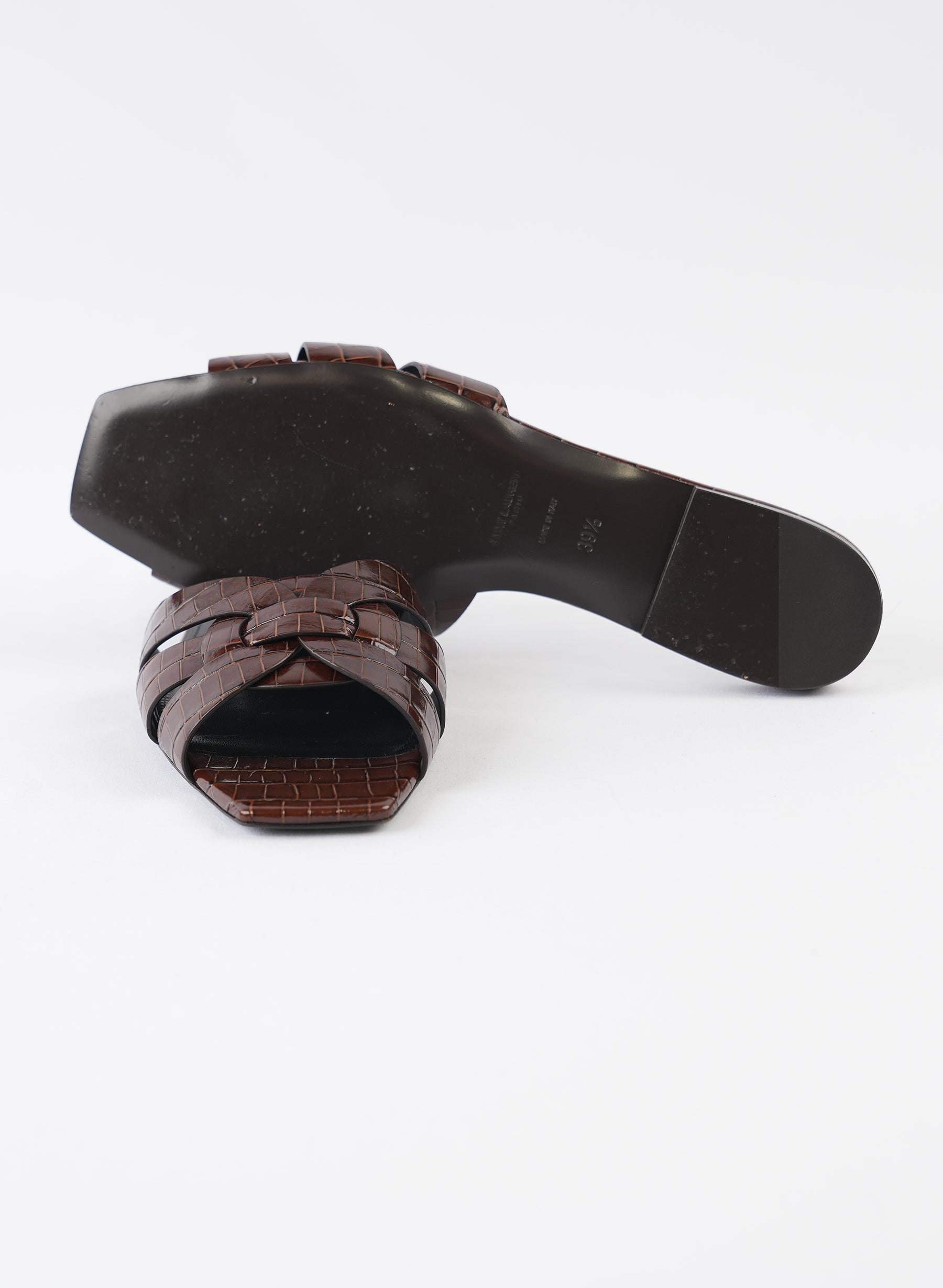Saint Laurent Tribute Croc Embossed Slide Sandals
