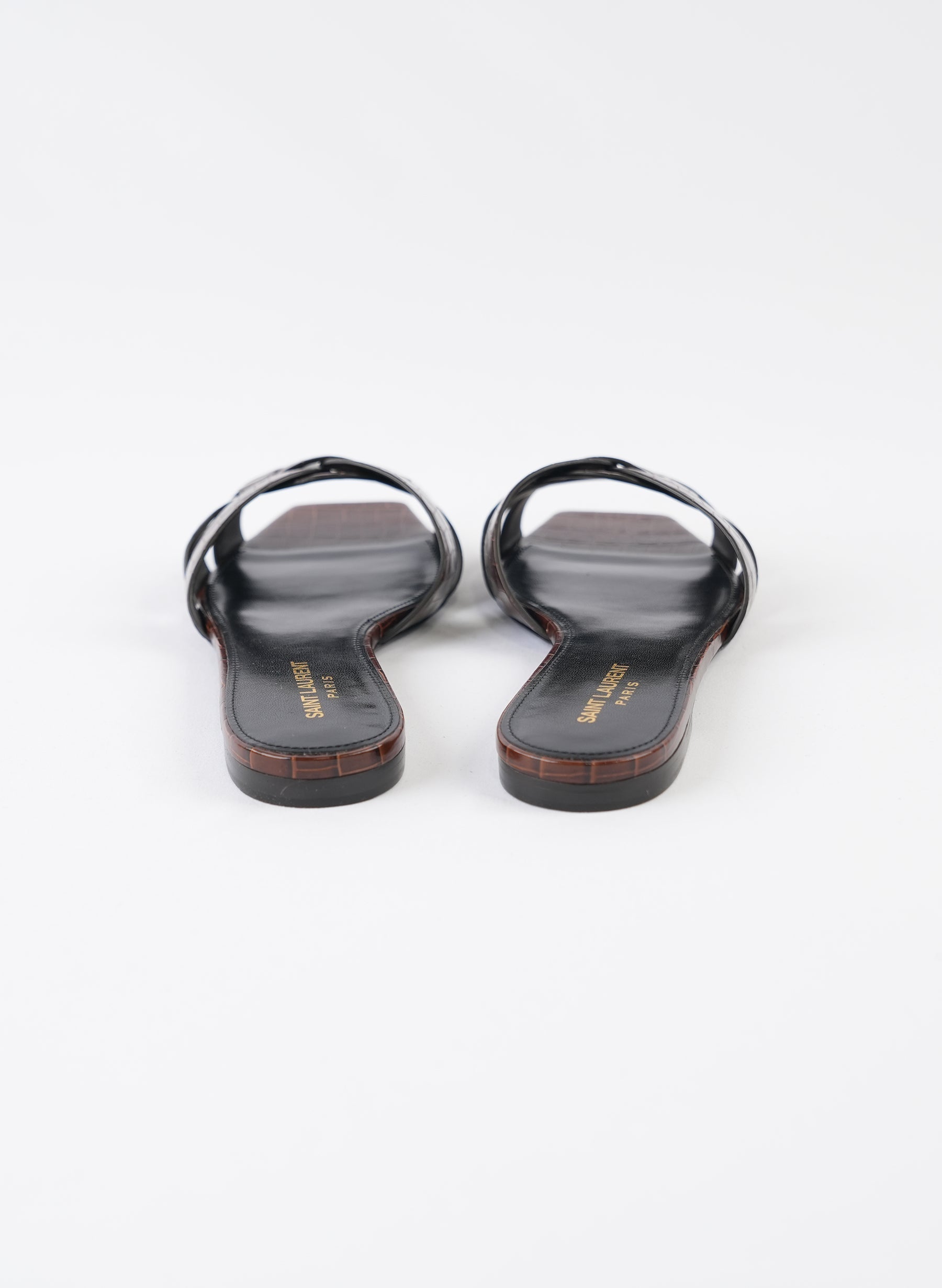 Saint Laurent Tribute Croc Embossed Slide Sandals