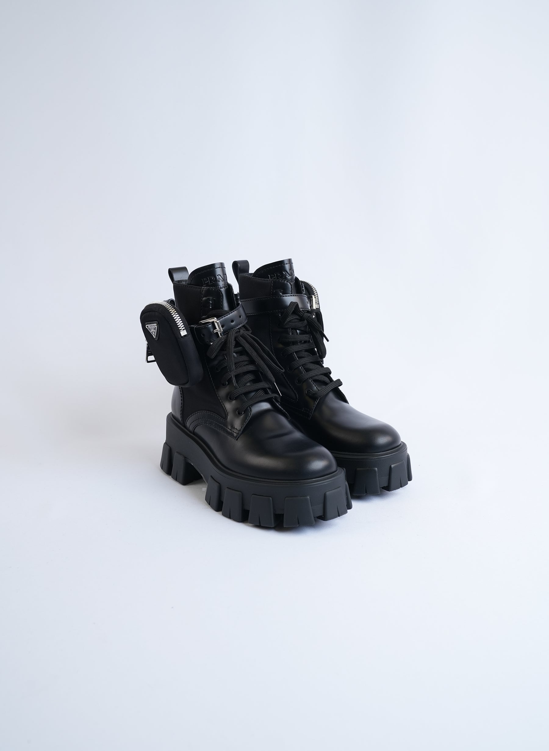 Prada Leather And Re-Nylon Boots With Pouch