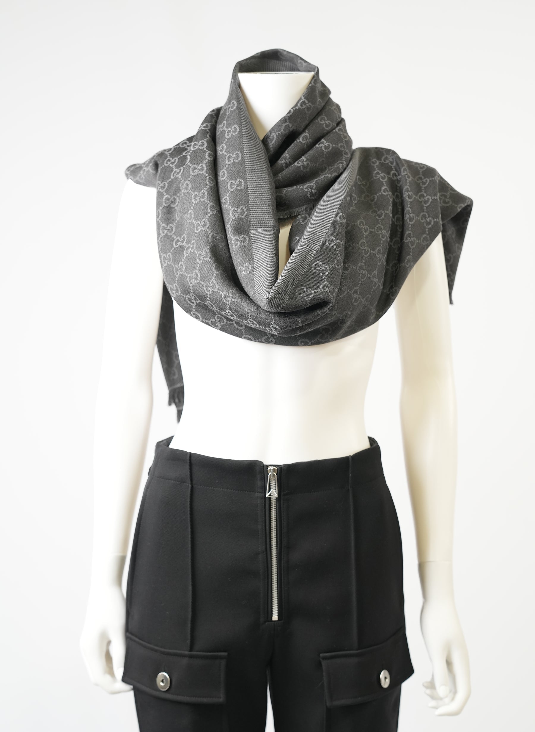 Gucci Grey Wool GG Guccissima Scarf