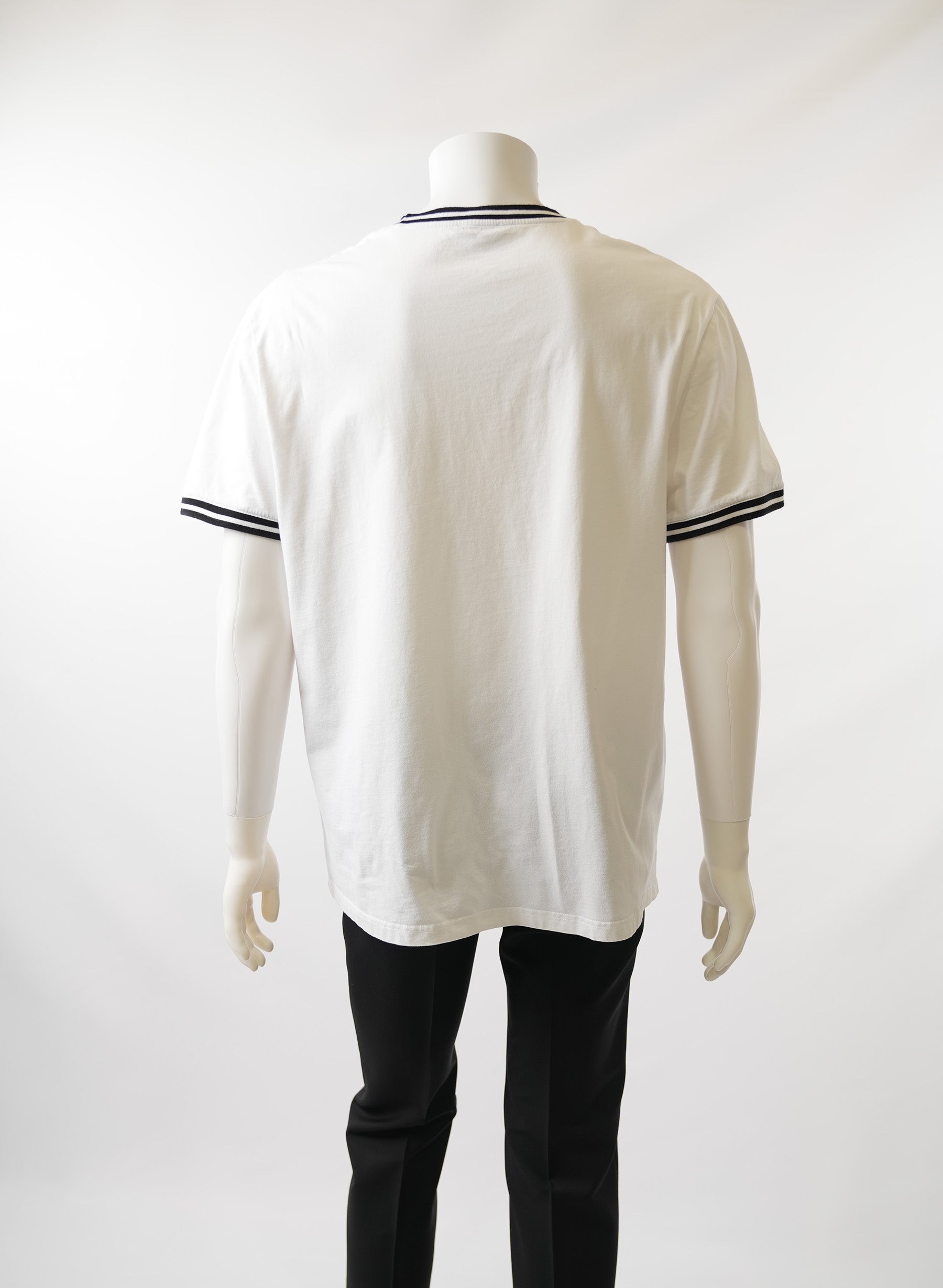 Balmain White Logo T-Shirt With Striped Collar