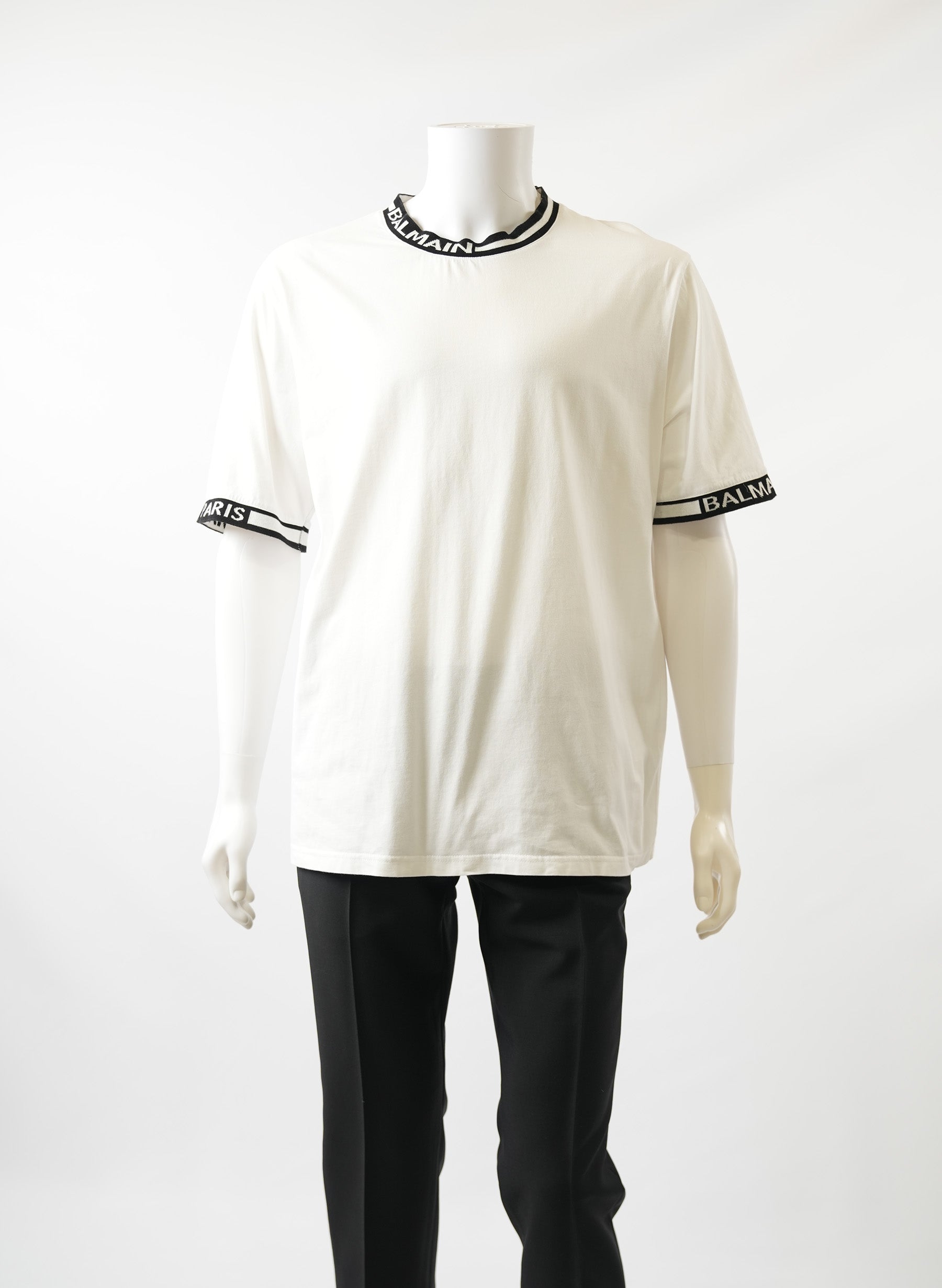 Balmain Print Collar White T-Shirt