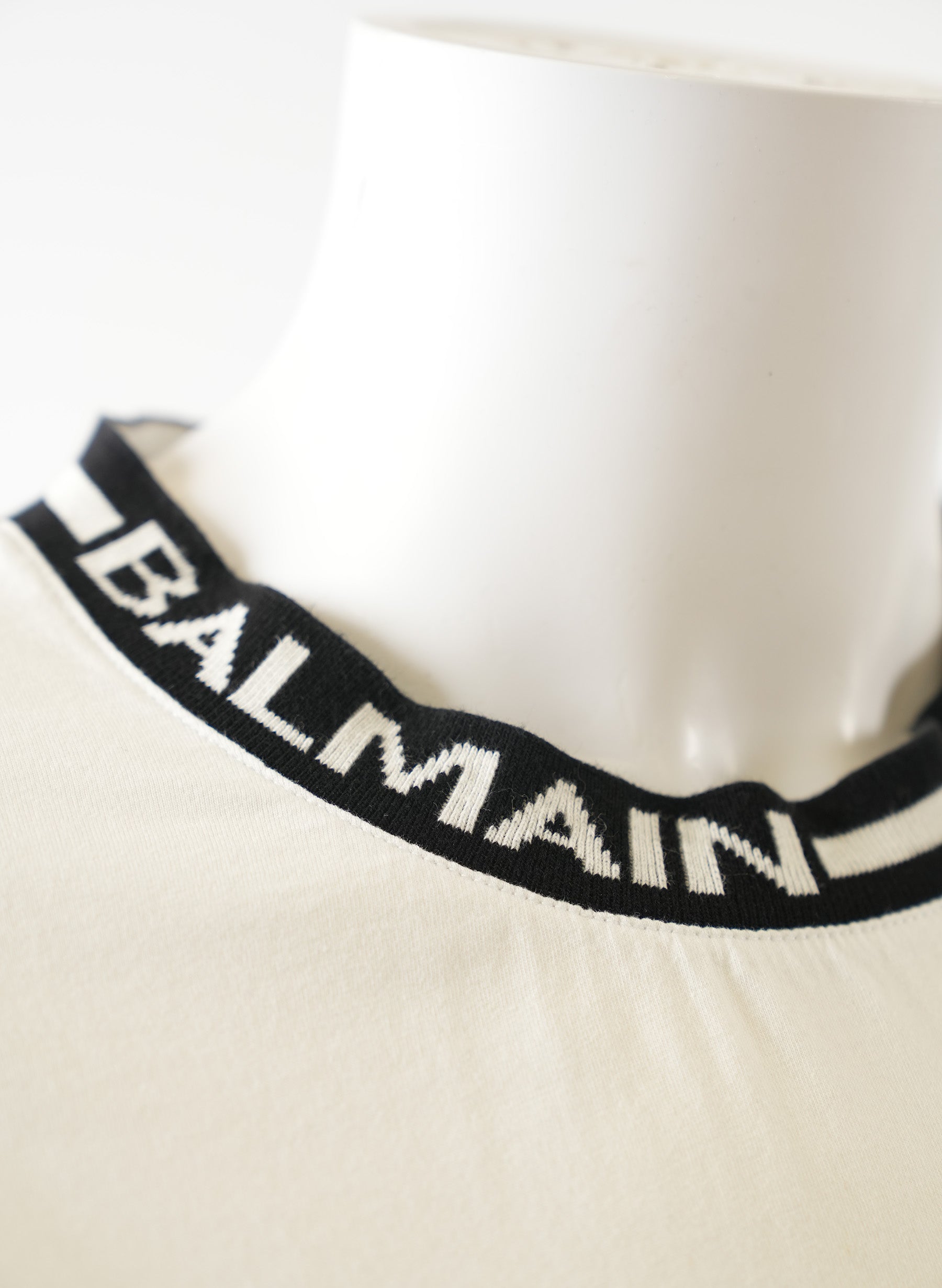 Balmain Print Collar White T-Shirt