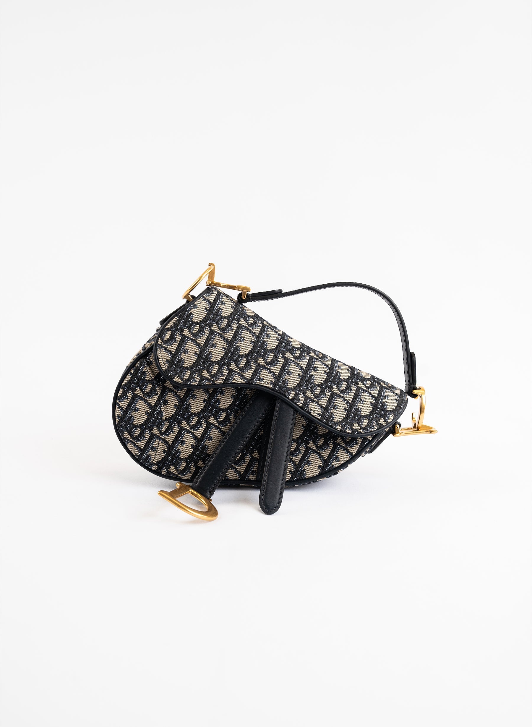 Christian Dior Navy Oblique Canvas Saddle Mini Bag