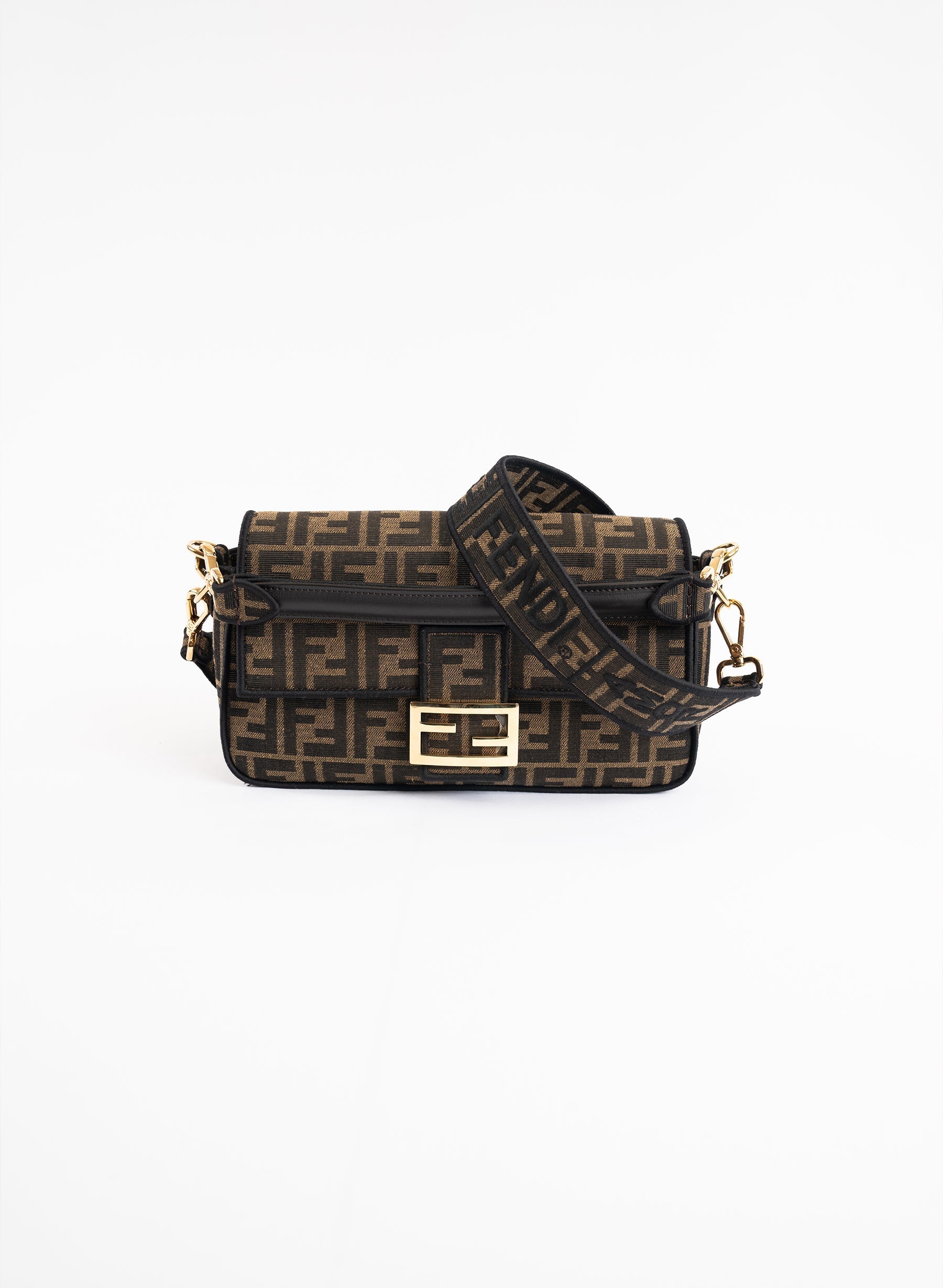 Fendi Baguette Brown FF Jacquard Fabric Bag