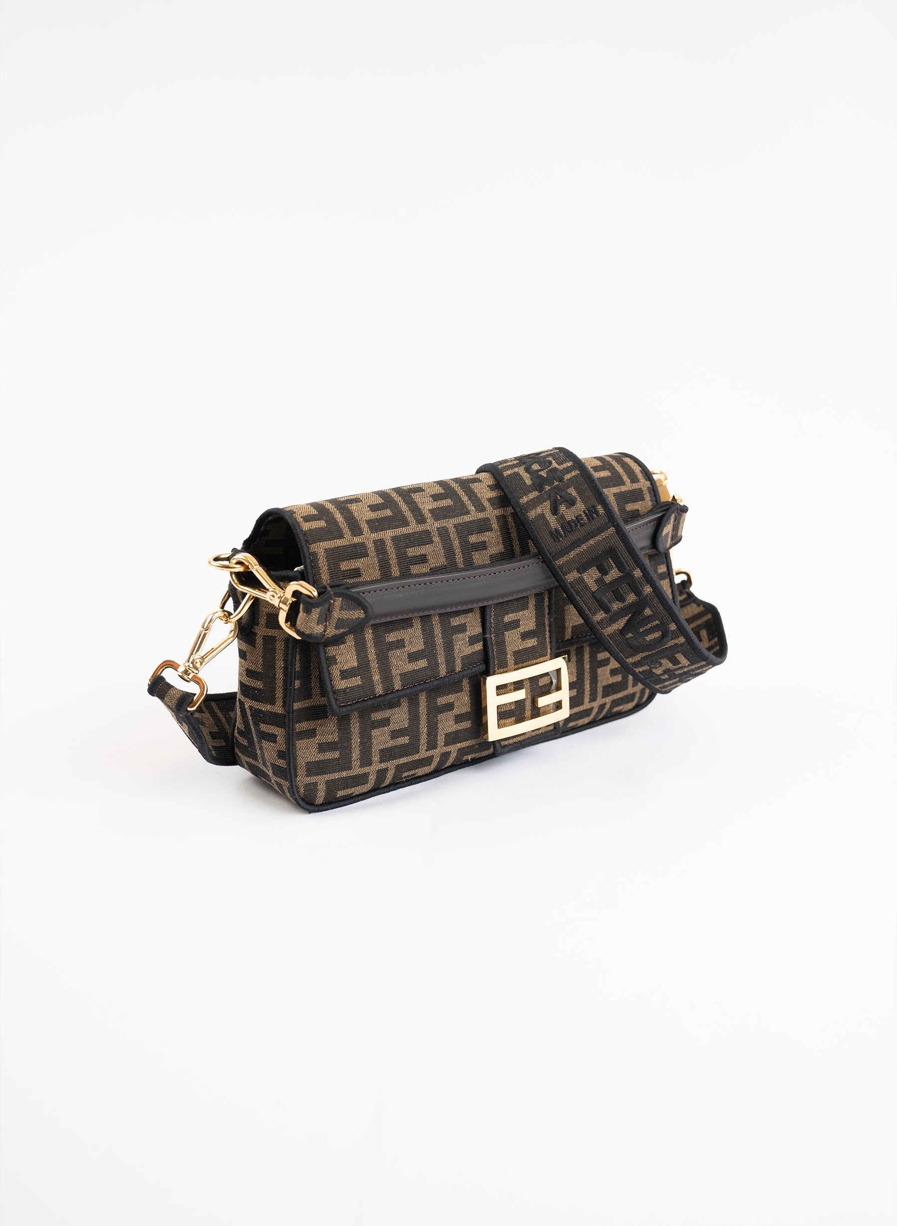 Fendi Baguette Brown FF Jacquard Fabric Bag