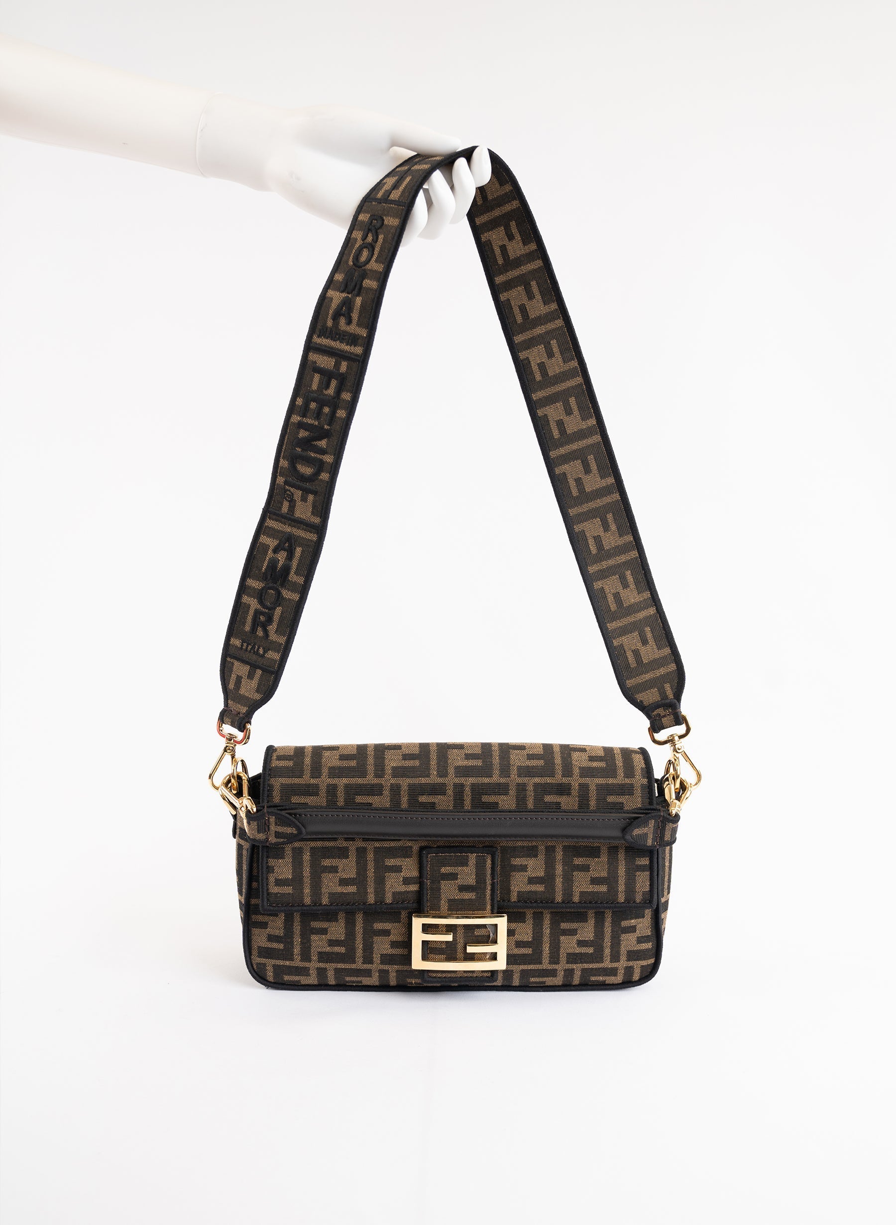 Fendi Baguette Brown FF Jacquard Fabric Bag
