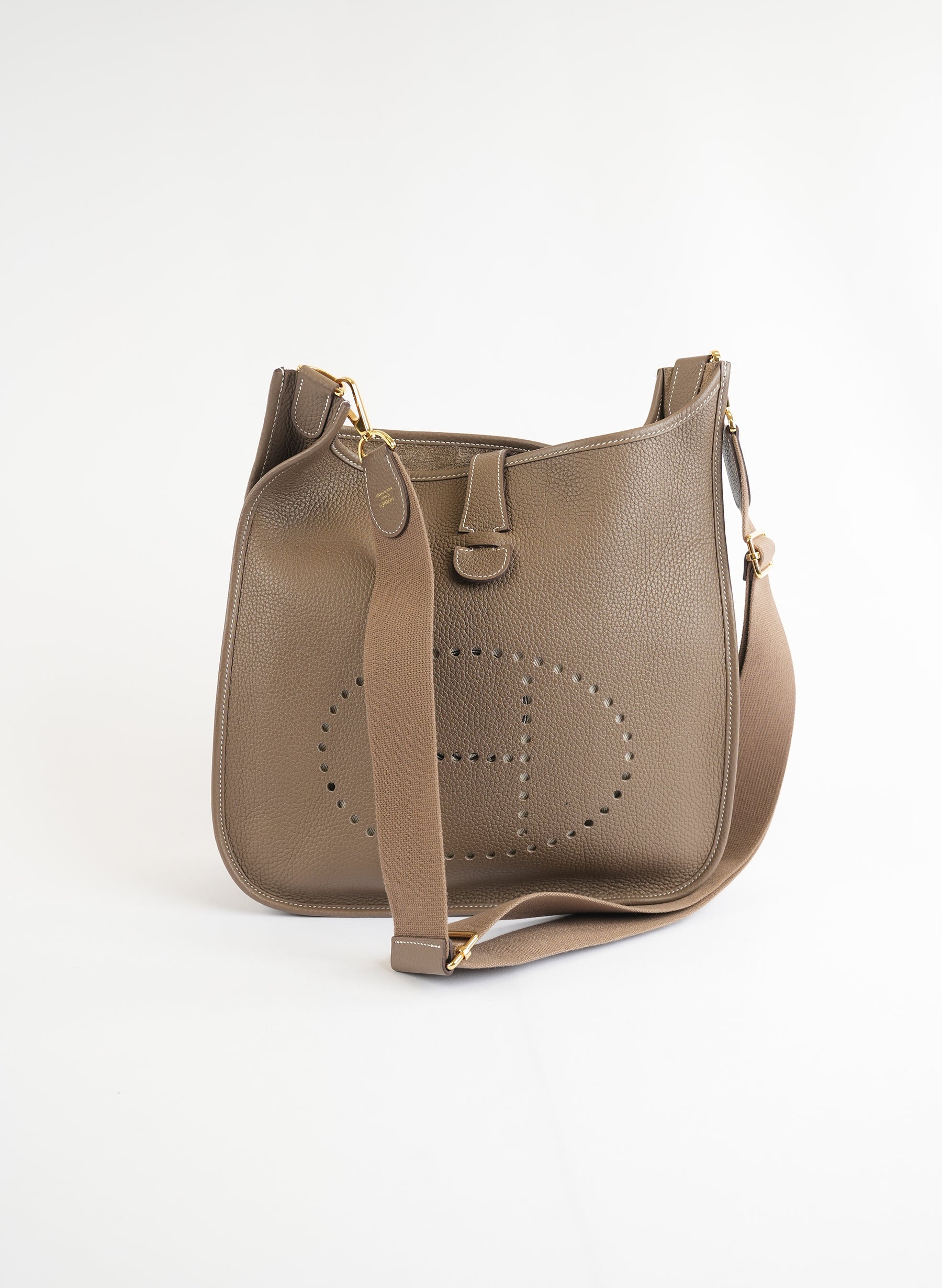 Hermès Etoupe Taurillon Clemence Evelyne Shoulder Bag