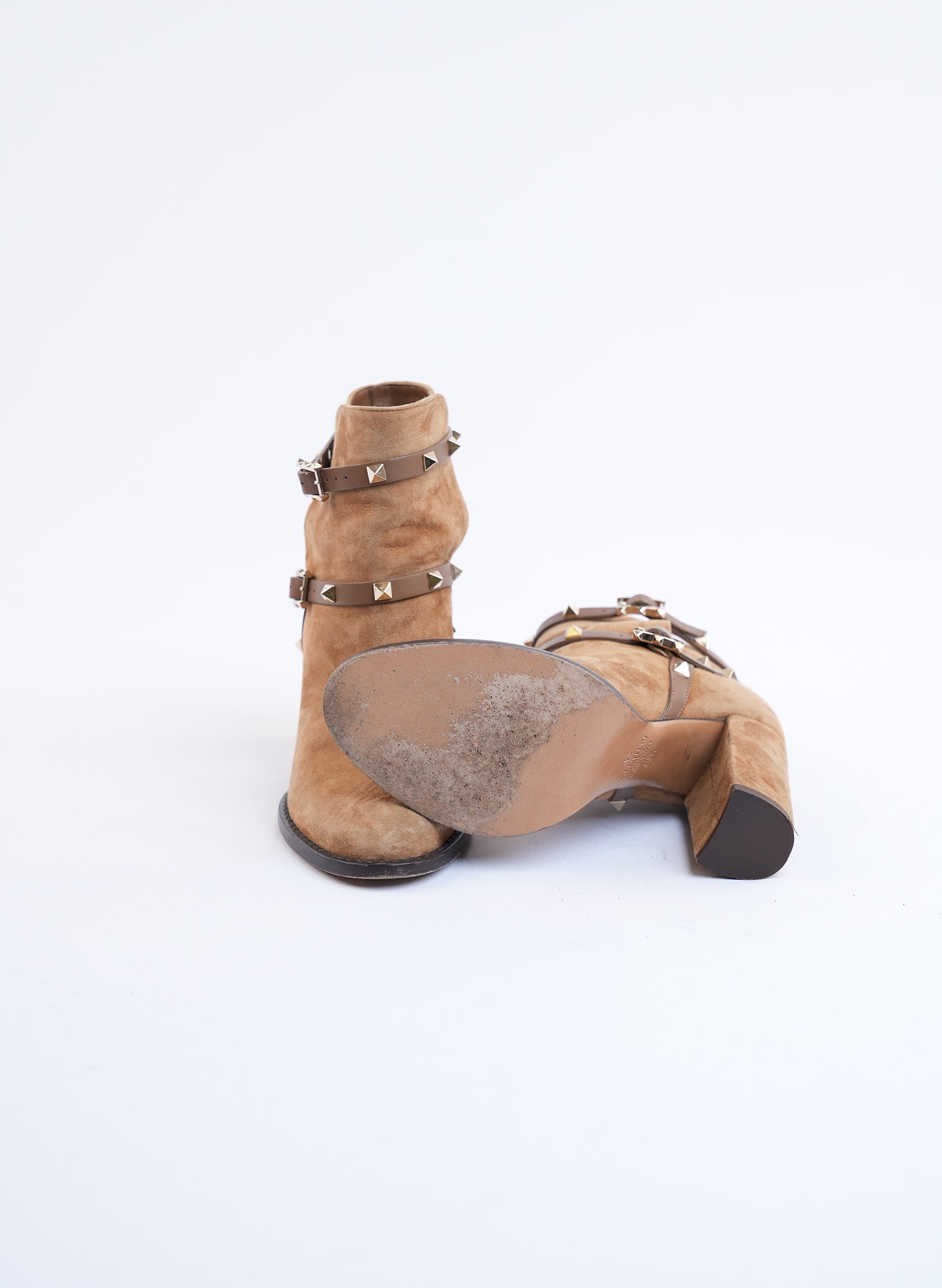Valentino Rockstud Brown Suede Heel Boots