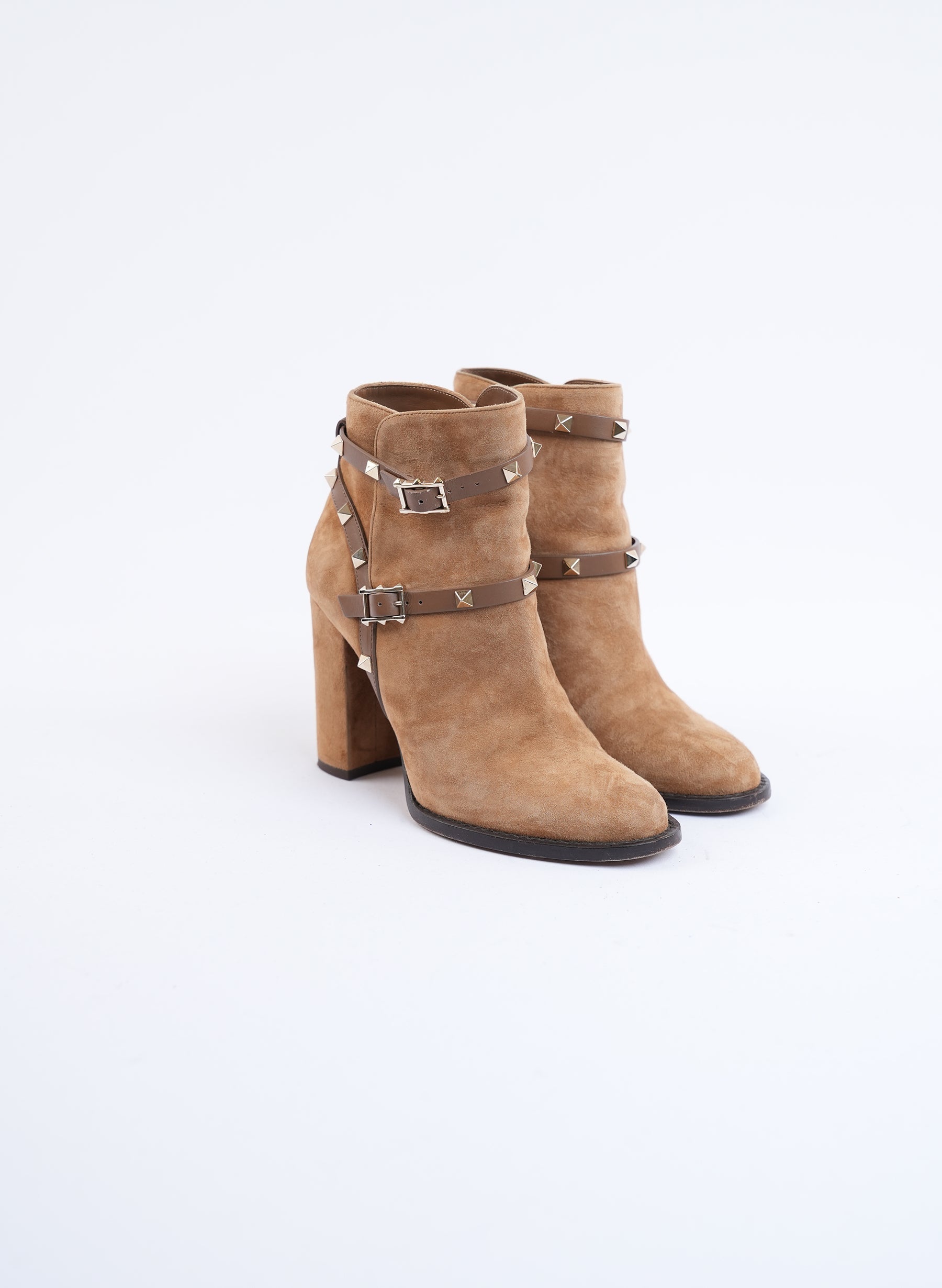 Valentino Rockstud Brown Suede Heel Boots