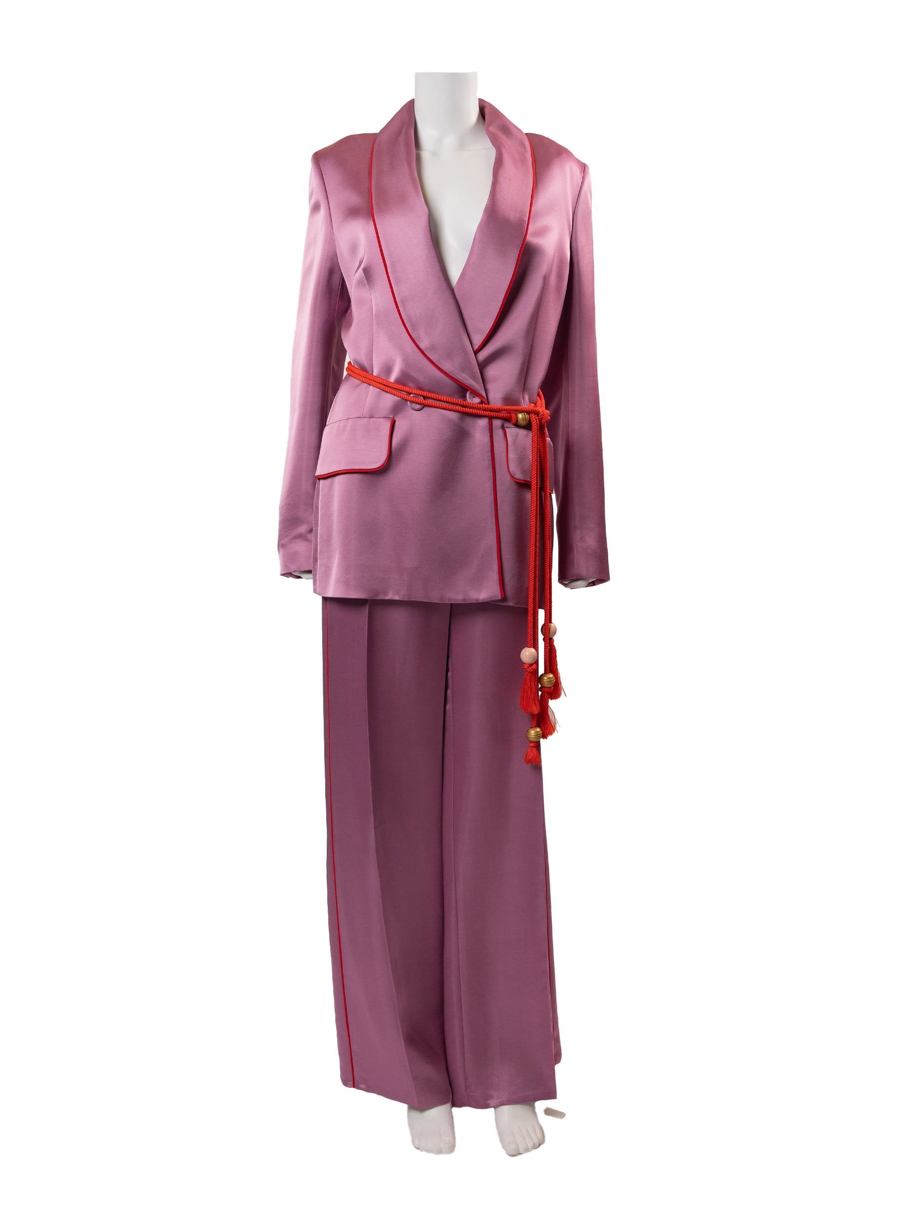 Peter Pilotto Cord Belt Pip¬≠ing-Trimmed Satin Blaz¬≠er and Trousers Set