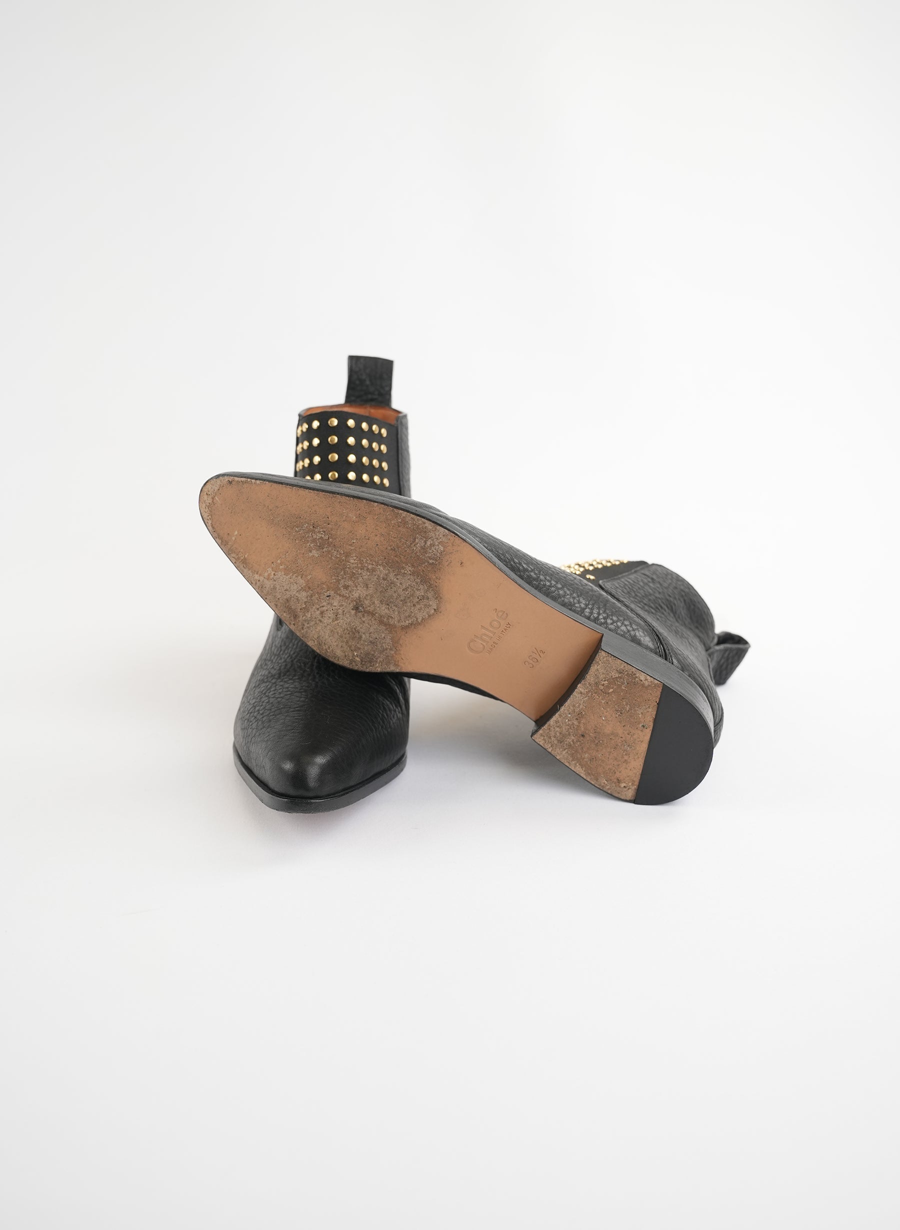 Chlo√© Leather Studded Accents Chelsea Boots