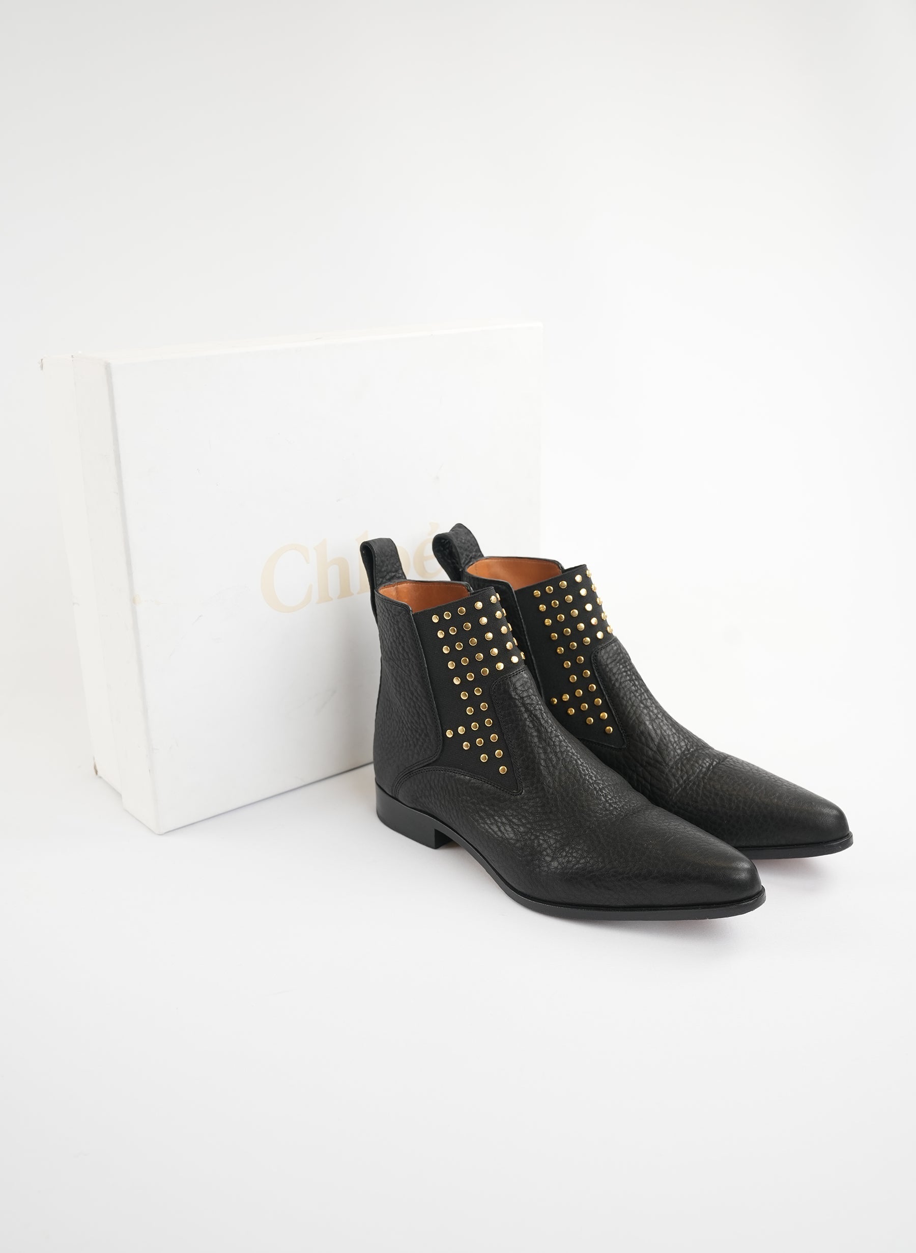 Chlo√© Leather Studded Accents Chelsea Boots