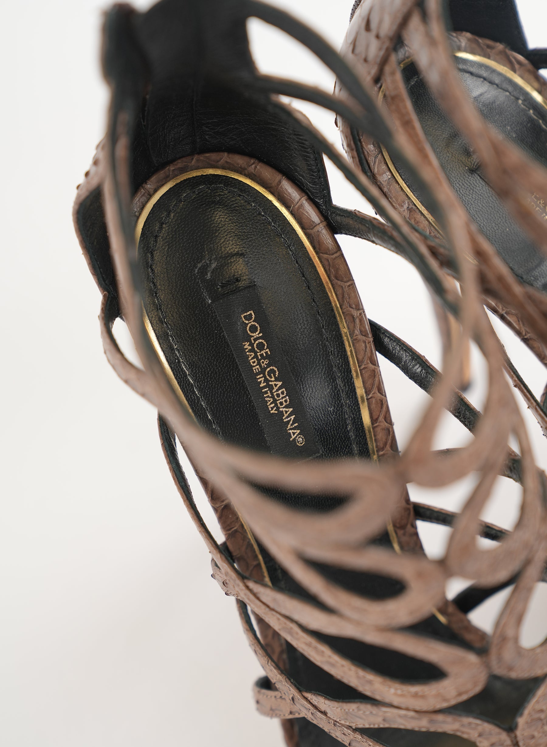 Dolce & Gabbana Brown Python Leather Strappy Sandals