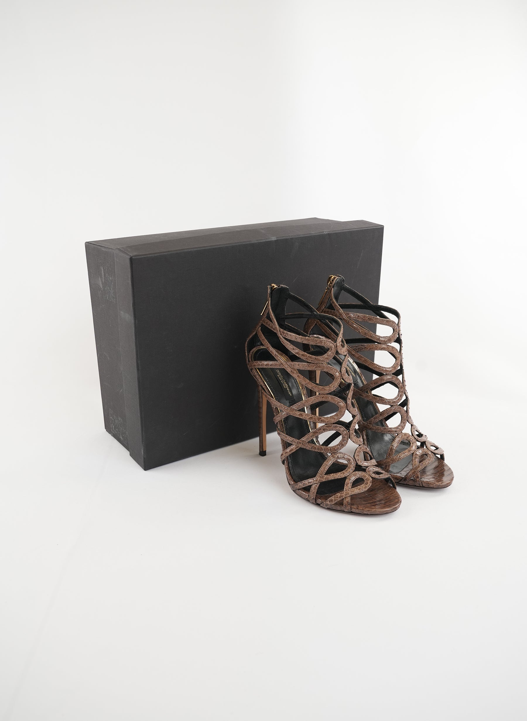 Dolce & Gabbana Brown Python Leather Strappy Sandals