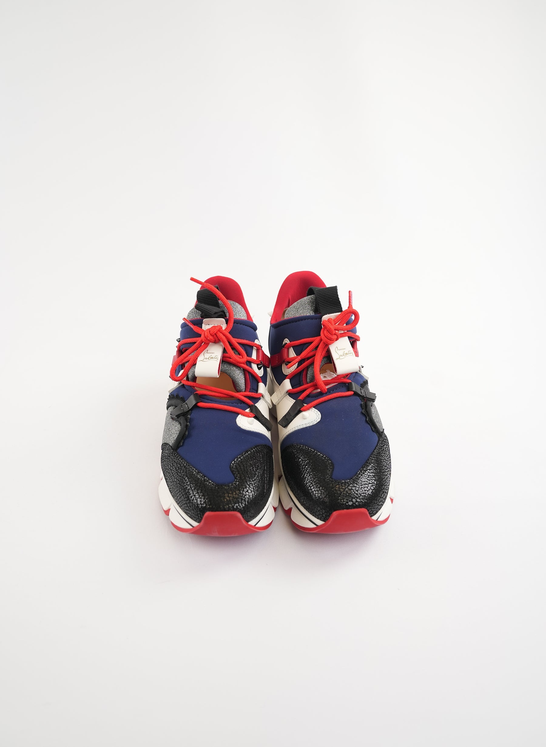 Christian Louboutin Neoprene Patent Glitter Red Wet Runner Flat Sneakers