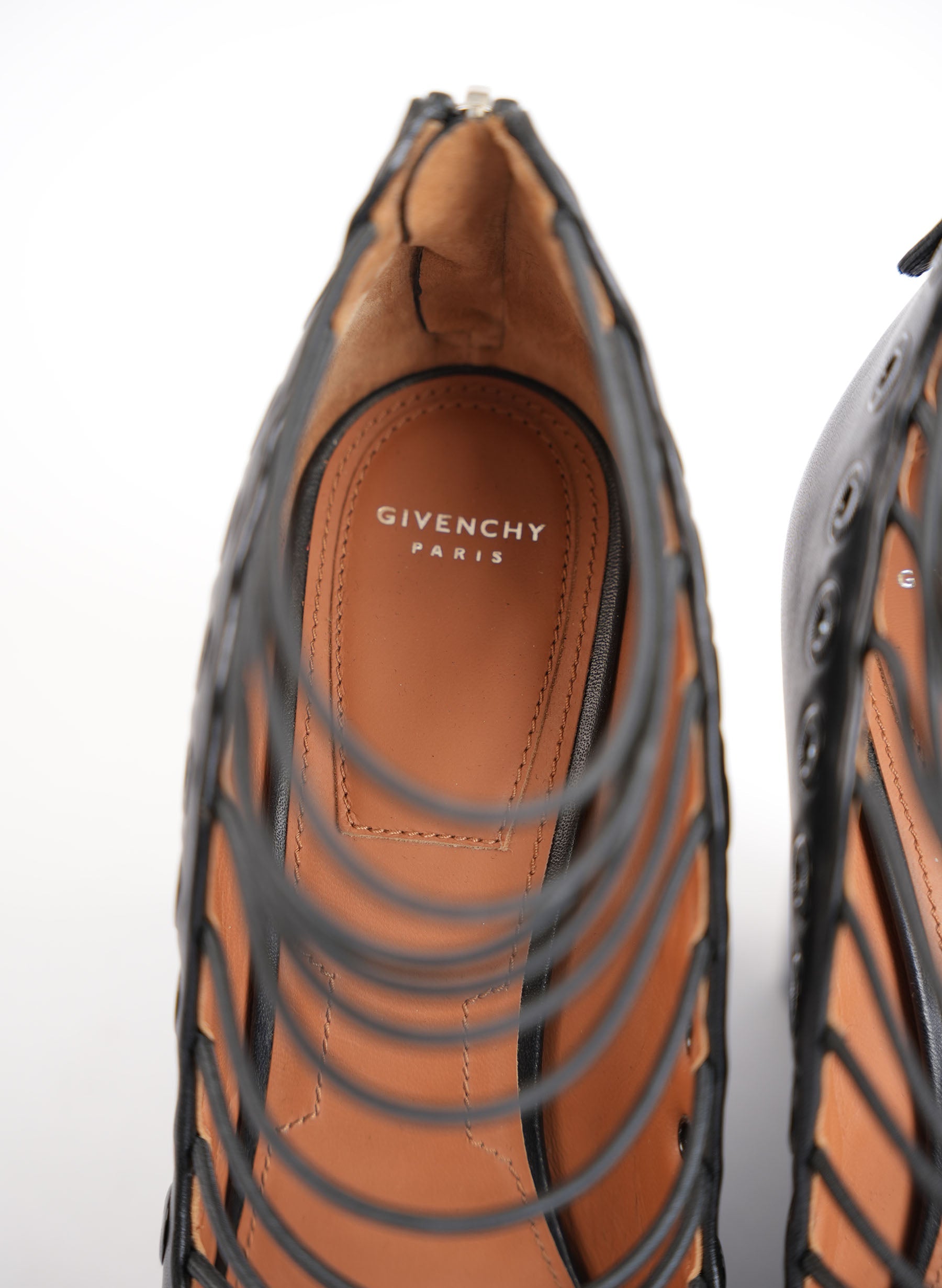 Givenchy Black Leather Strappy Wedge Sandles