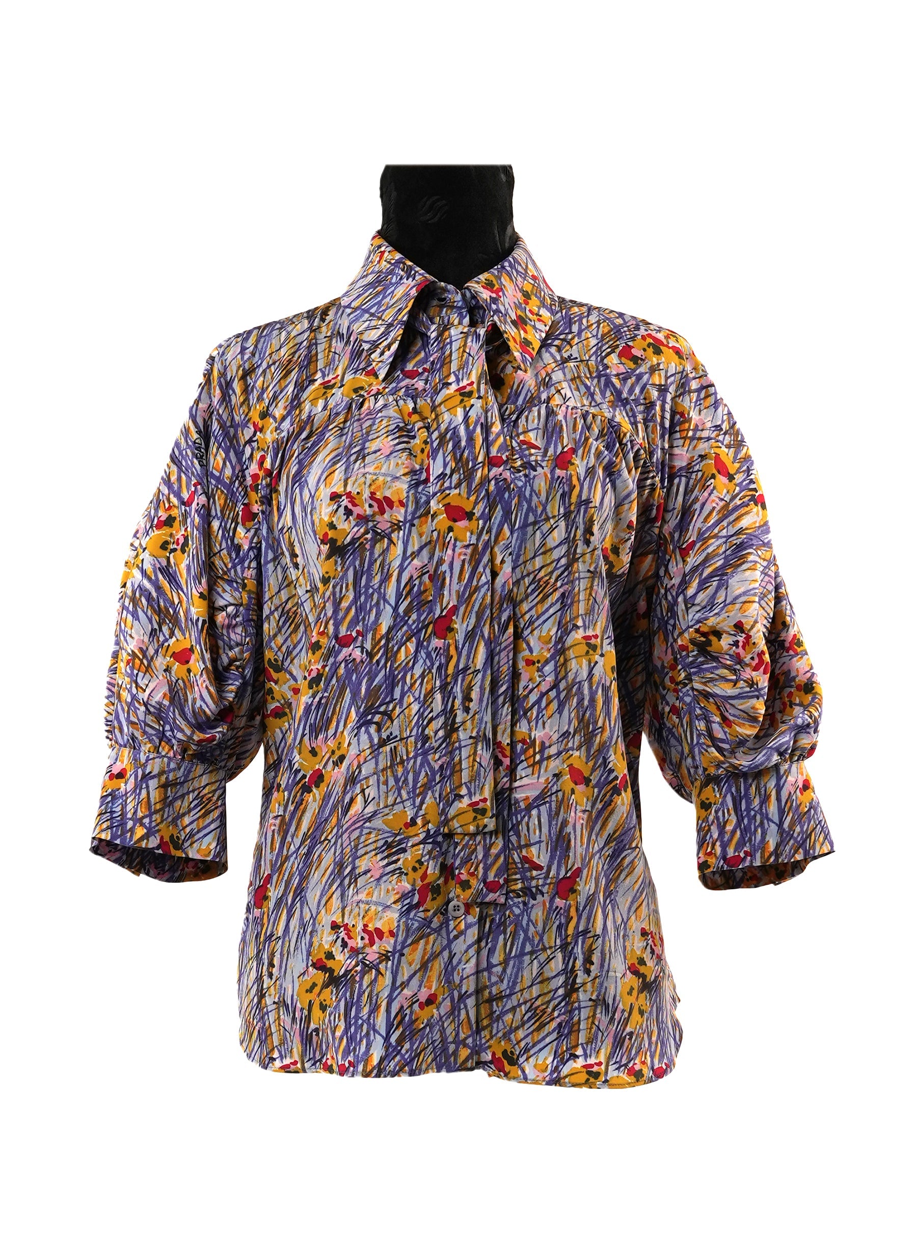 Prada Printed Silk 3/4 Sleeve Blouse