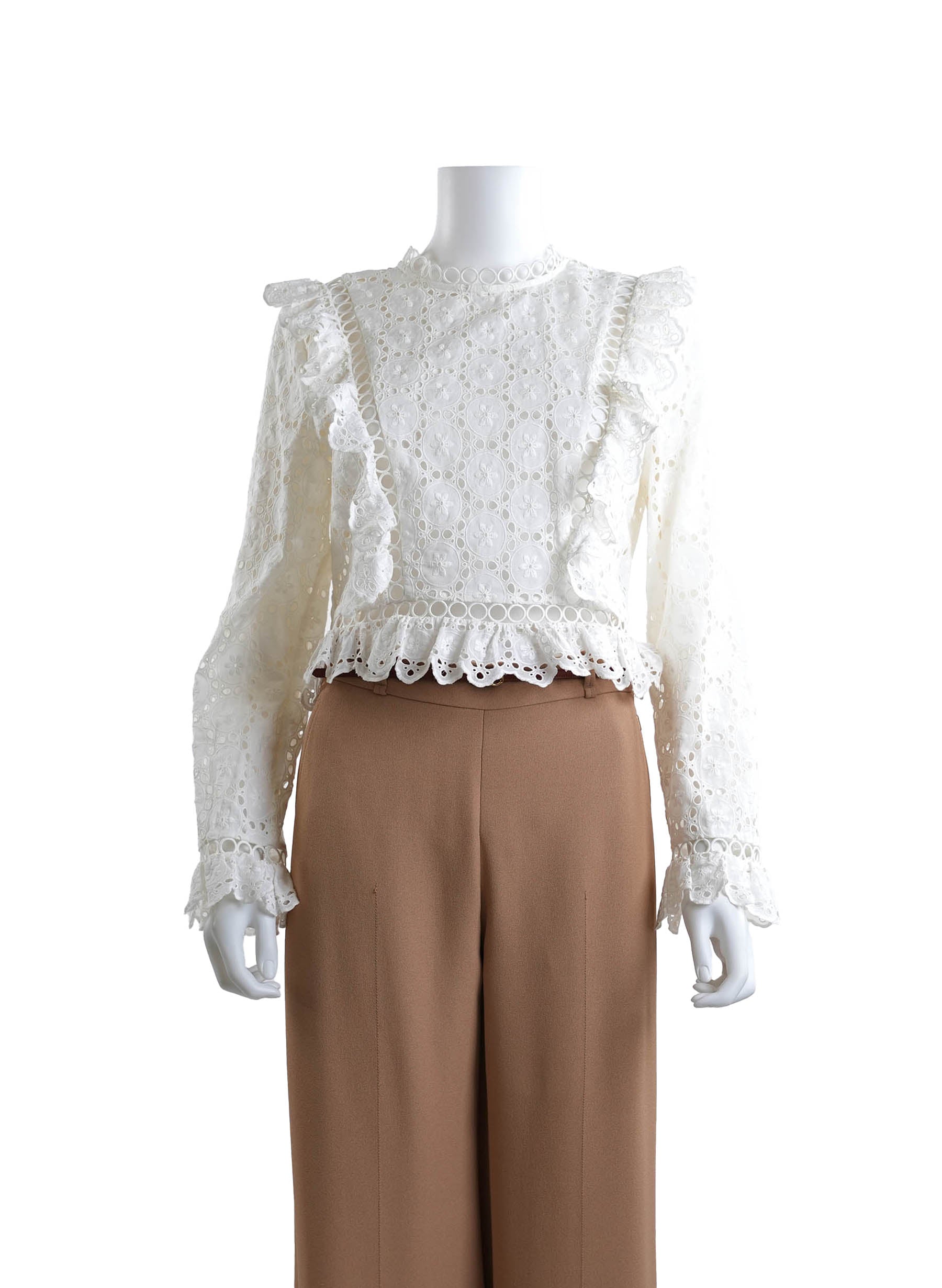 Zimmermann Lace Pattern Mock Neck Crop Top